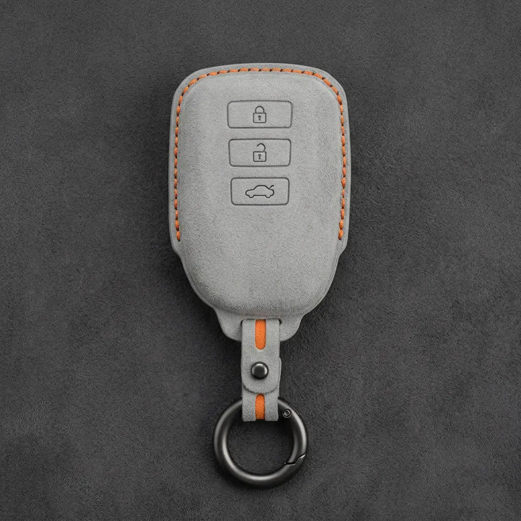 Toyota Hand-Stitched Alcantara Key Fob Cover – 3-Button Smart Key - White