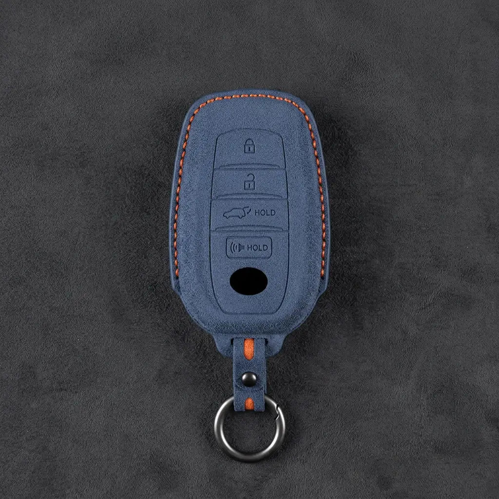 Toyota Hand-Stitched Alcantara Key Fob Cover – 4-Button Smart Key Cobalt Blue