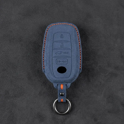 Toyota Hand-Stitched Alcantara Key Fob Cover – 4-Button Smart Key Cobalt Blue