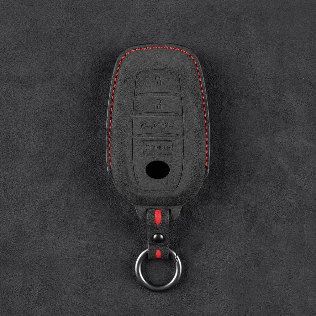 Toyota Hand-Stitched Alcantara Key Fob Cover – 4-Button Smart Key Dark Charcoal