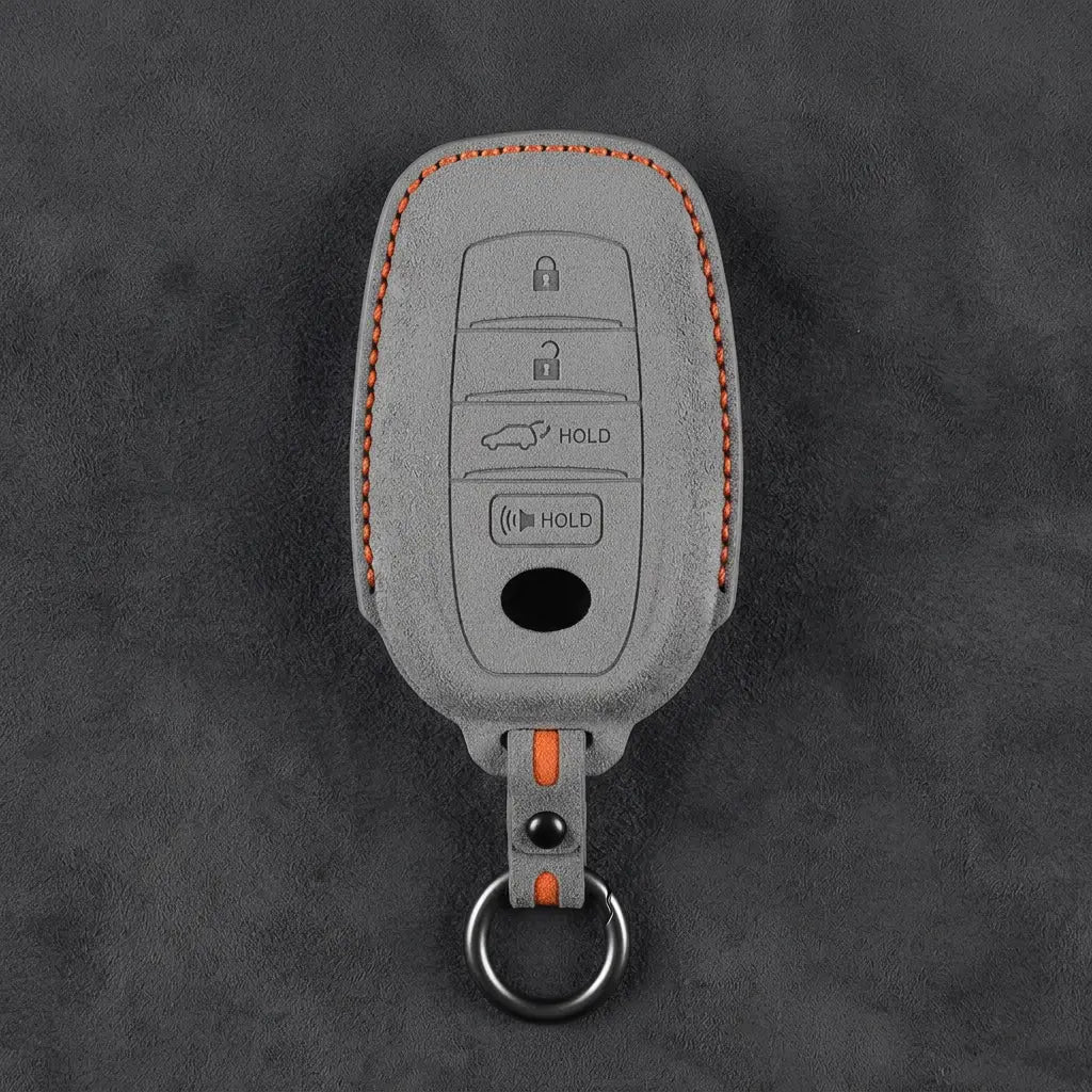 Toyota Hand-Stitched Alcantara Key Fob Cover – 4-Button Smart Key Dark Gray