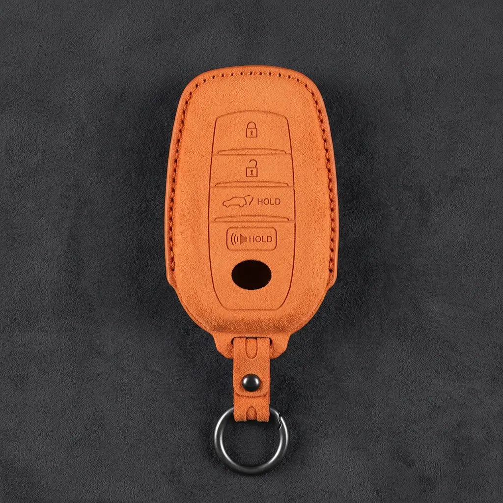 Toyota Hand-Stitched Alcantara Key Fob Cover – 4-Button Smart Key Orange
