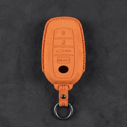 Toyota Hand-Stitched Alcantara Key Fob Cover – 4-Button Smart Key Orange