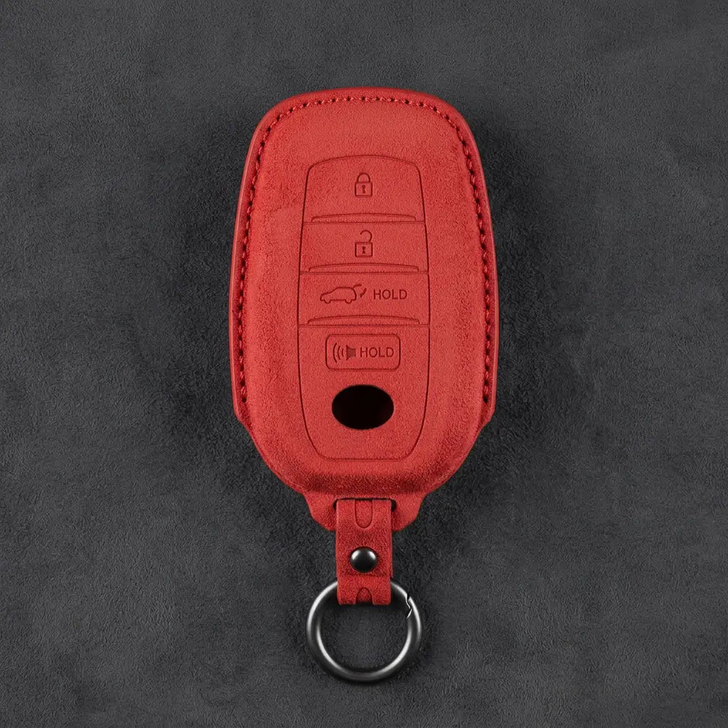Toyota Hand-Stitched Alcantara Key Fob Cover – 4-Button Smart Key Red