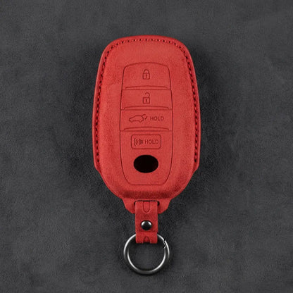 Toyota Hand-Stitched Alcantara Key Fob Cover – 4-Button Smart Key Red