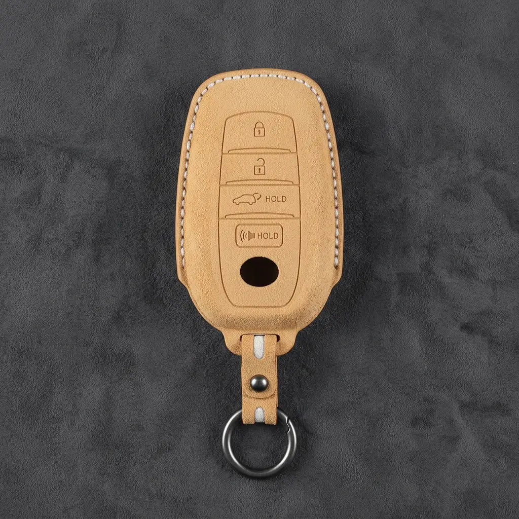 Toyota Hand-Stitched Alcantara Key Fob Cover – 4-Button Smart Key Soft Brown