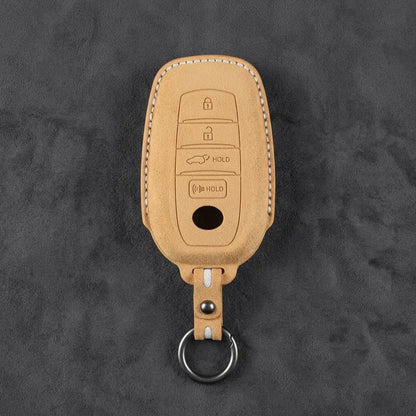 Toyota Hand-Stitched Alcantara Key Fob Cover – 4-Button Smart Key Soft Brown