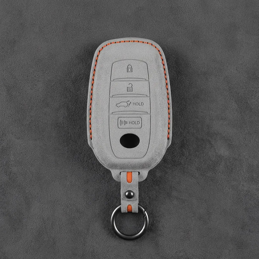 Toyota Hand-Stitched Alcantara Key Fob Cover – 4-Button Smart Key White