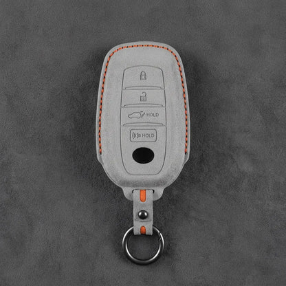 Toyota Hand-Stitched Alcantara Key Fob Cover – 4-Button Smart Key White