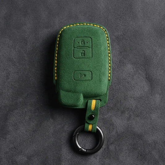 Toyota Hand-Stitched Alcantara Key Fob Cover - Classic 3 Button Block Remote - Grass Green