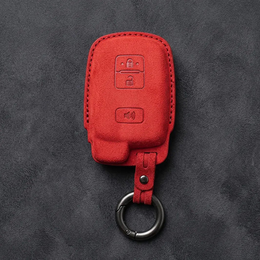 Toyota Hand-Stitched Alcantara Key Fob Cover - Classic 3 Button Block Remote - Red