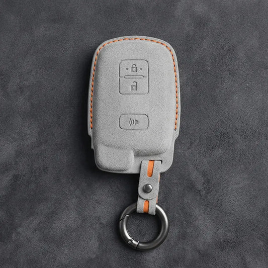 Toyota Hand-Stitched Alcantara Key Fob Cover - Classic 3 Button Block Remote - White