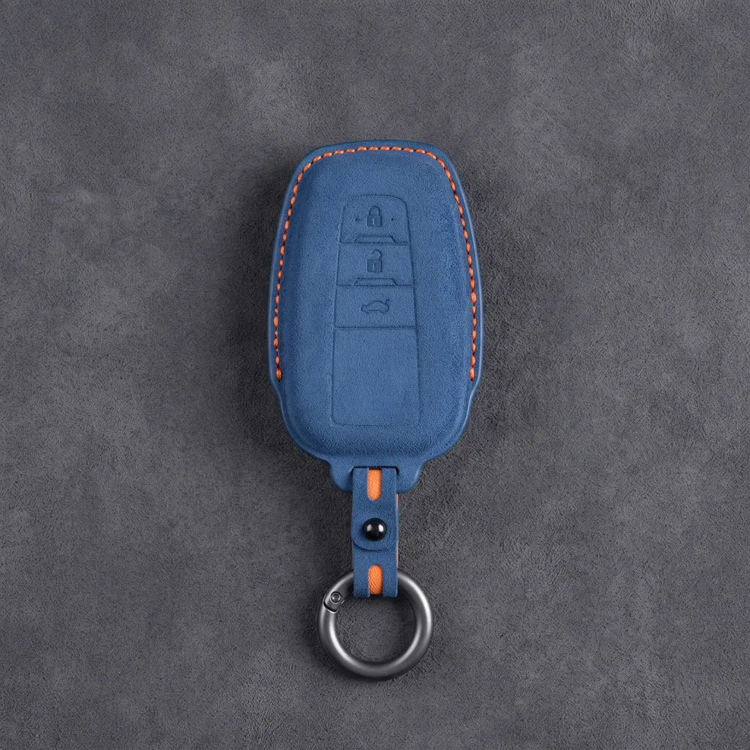 Toyota Hand Stitched Alcantara Key Fob Cover Contoured Smart Key Cobalt Blue