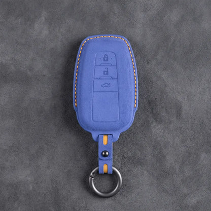 Toyota Hand Stitched Alcantara Key Fob Cover Contoured Smart Key Cornflower Blue
