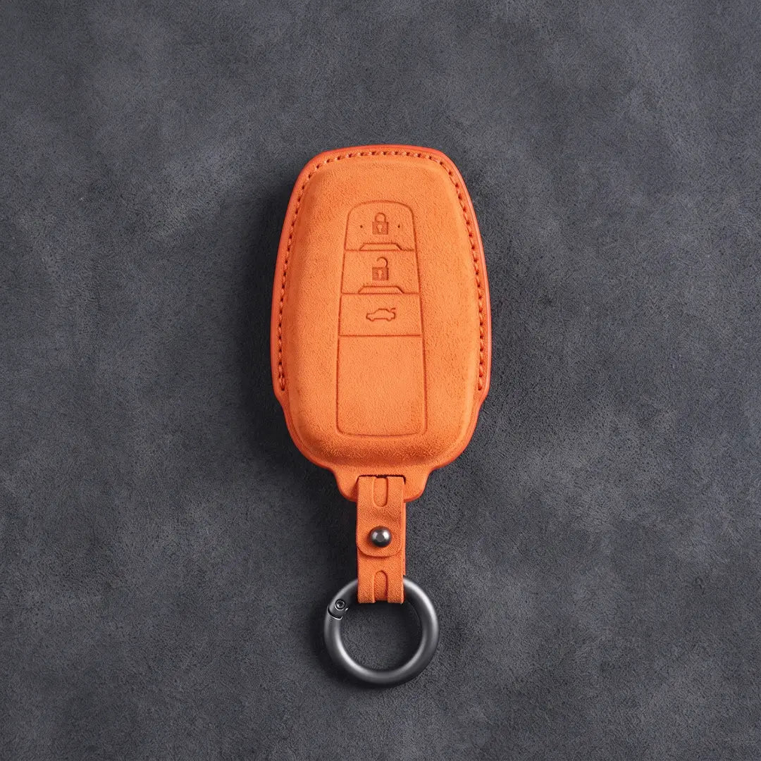 Toyota Hand Stitched Alcantara Key Fob Cover Contoured Smart Key Orange