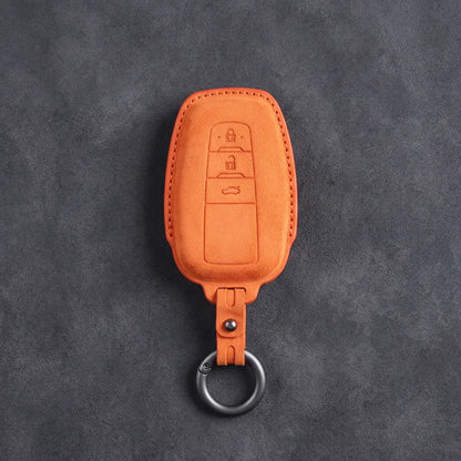 Toyota Hand Stitched Alcantara Key Fob Cover Contoured Smart Key Orange