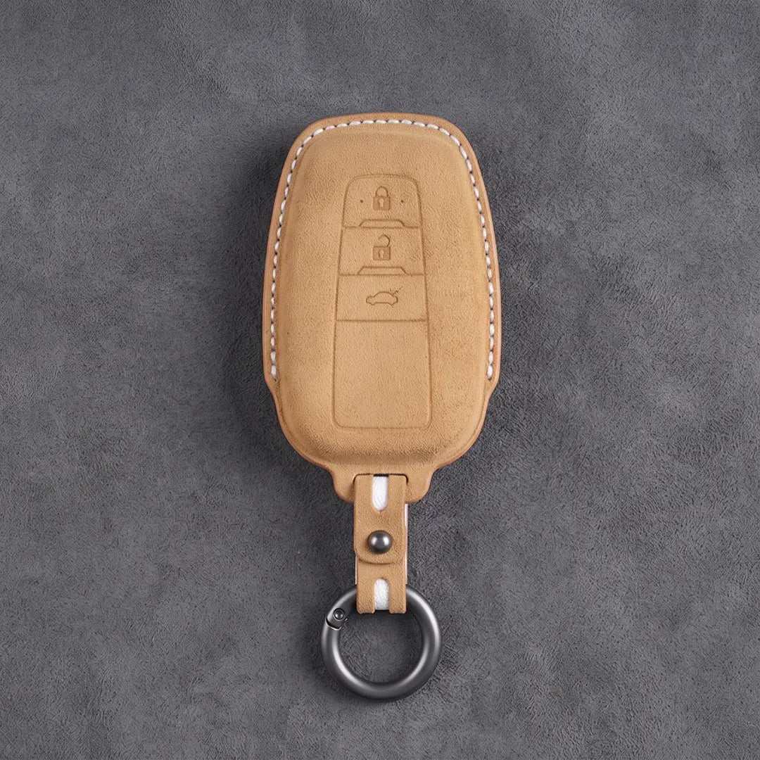 Toyota Hand Stitched Alcantara Key Fob Cover Contoured Smart Key Soft Brown