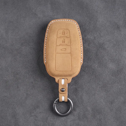 Toyota Hand Stitched Alcantara Key Fob Cover Contoured Smart Key Soft Brown