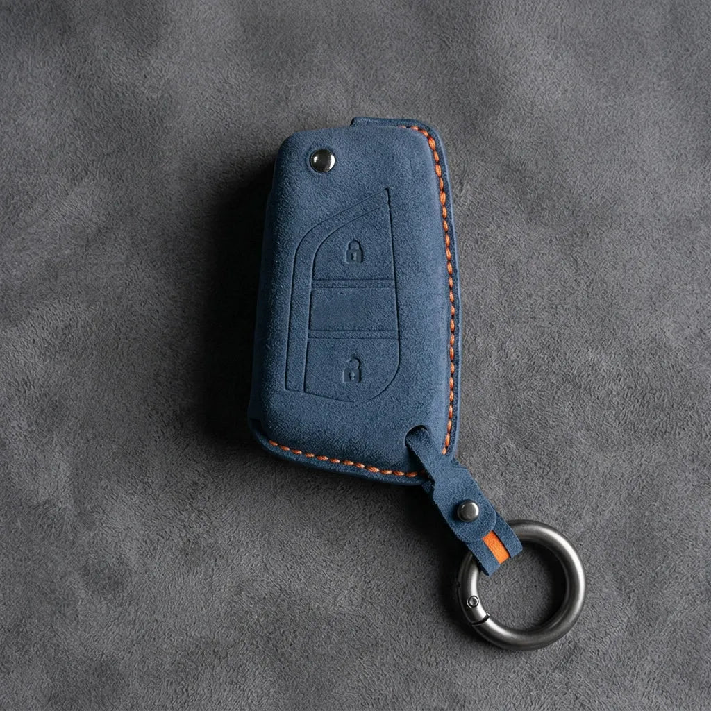 Toyota Hand - Stitched Alcantara Key Fob Cover – Geometric Flip Key 2 - Button - Cobalt blue