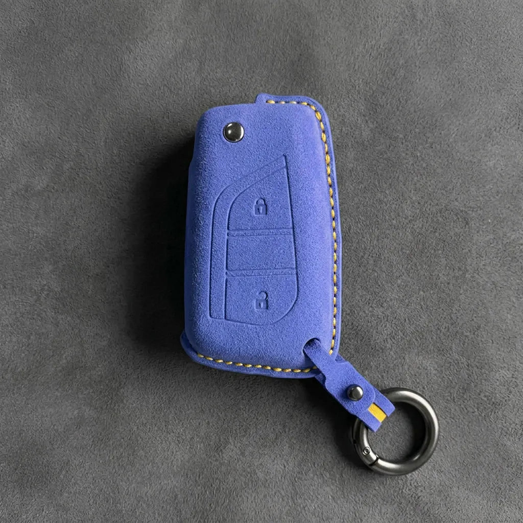 Toyota Hand - Stitched Alcantara Key Fob Cover – Geometric Flip Key 2 - Button - Cornflower blue