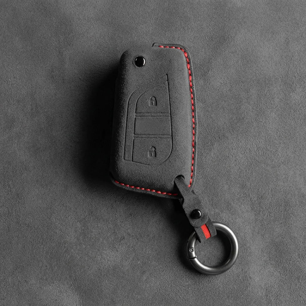 Toyota Hand - Stitched Alcantara Key Fob Cover – Geometric Flip Key 2 - Button - Dark charcoal
