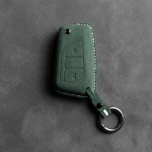 Toyota Hand - Stitched Alcantara Key Fob Cover – Geometric Flip Key 2 - Button - Dark green