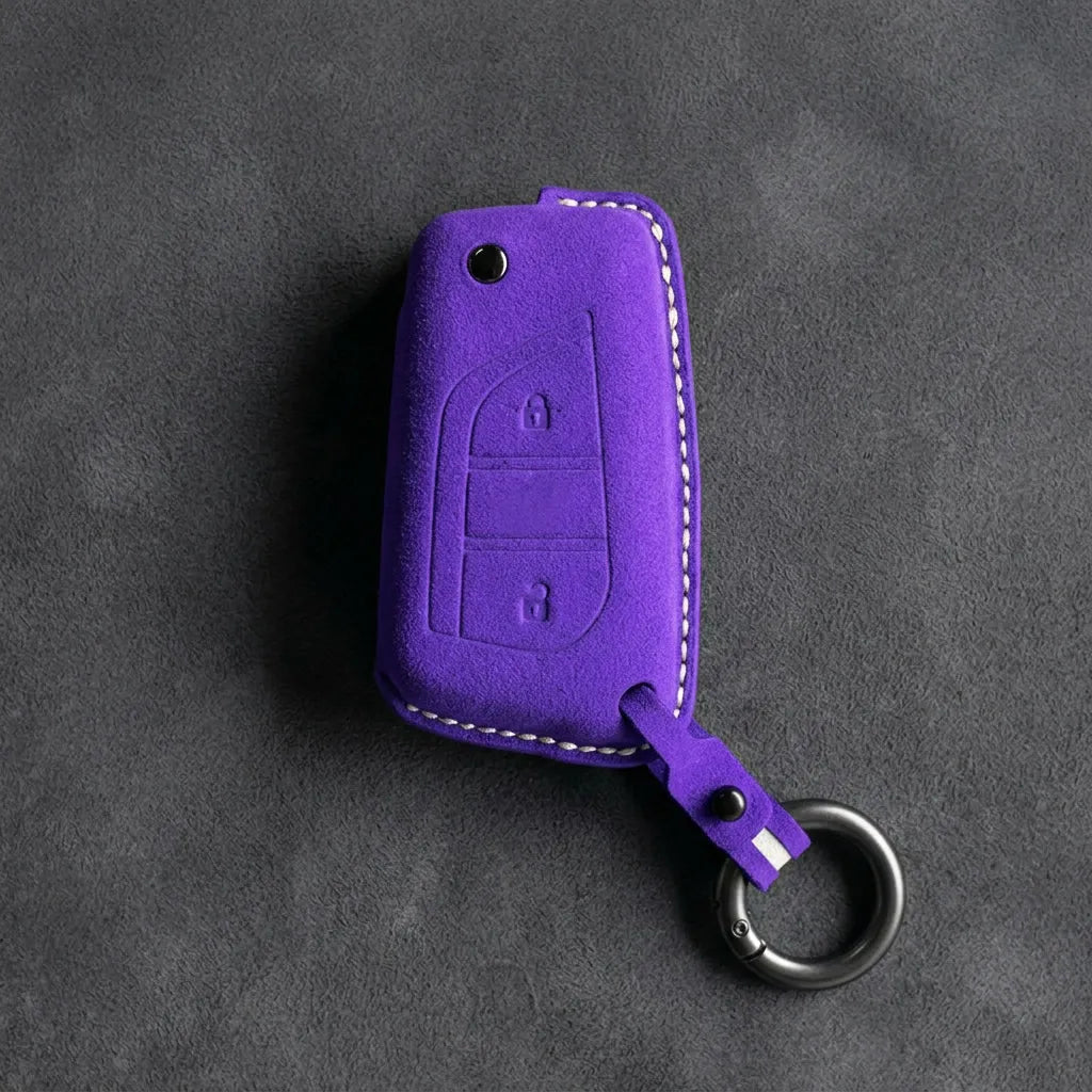 Toyota Hand - Stitched Alcantara Key Fob Cover – Geometric Flip Key 2 - Button - Dark purple