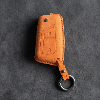 Toyota Hand - Stitched Alcantara Key Fob Cover – Geometric Flip Key 2 - Button - Orange
