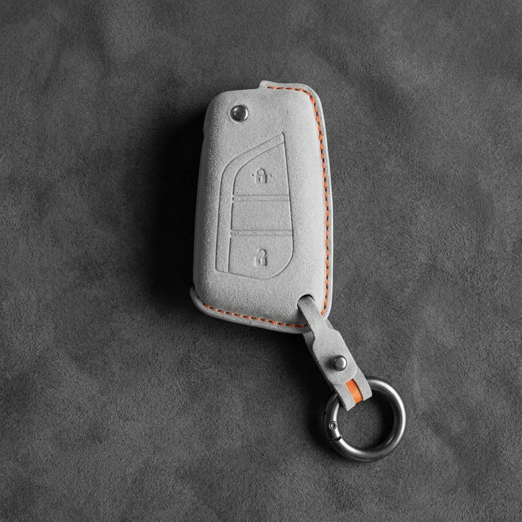 Toyota Hand - Stitched Alcantara Key Fob Cover – Geometric Flip Key 2 - Button - White