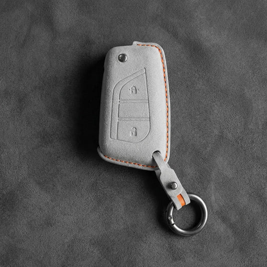 Toyota Hand - Stitched Alcantara Key Fob Cover – Geometric Flip Key 2 - Button - White