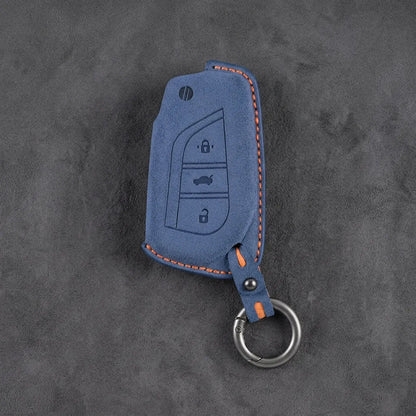 Toyota Hand - Stitched Alcantara Key Fob Cover – Geometric Flip Key 3 - Button - Cobalt blue