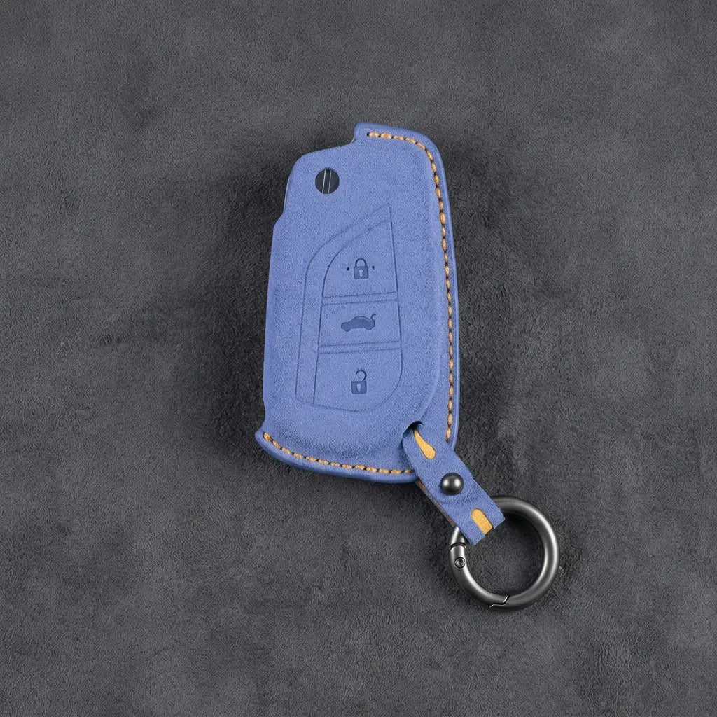 Toyota Hand - Stitched Alcantara Key Fob Cover – Geometric Flip Key 3 - Button - Cornflower blue