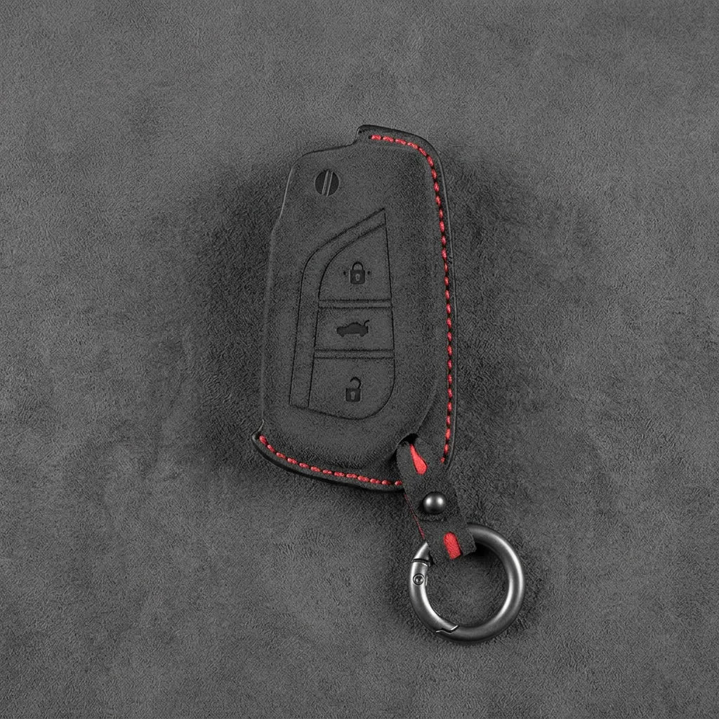 Toyota Hand - Stitched Alcantara Key Fob Cover – Geometric Flip Key 3 - Button - Dark charcoal