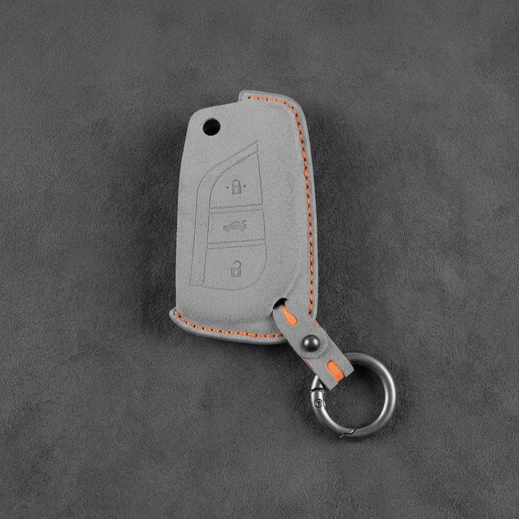 Toyota Hand - Stitched Alcantara Key Fob Cover – Geometric Flip Key 3 - Button - Dark gray