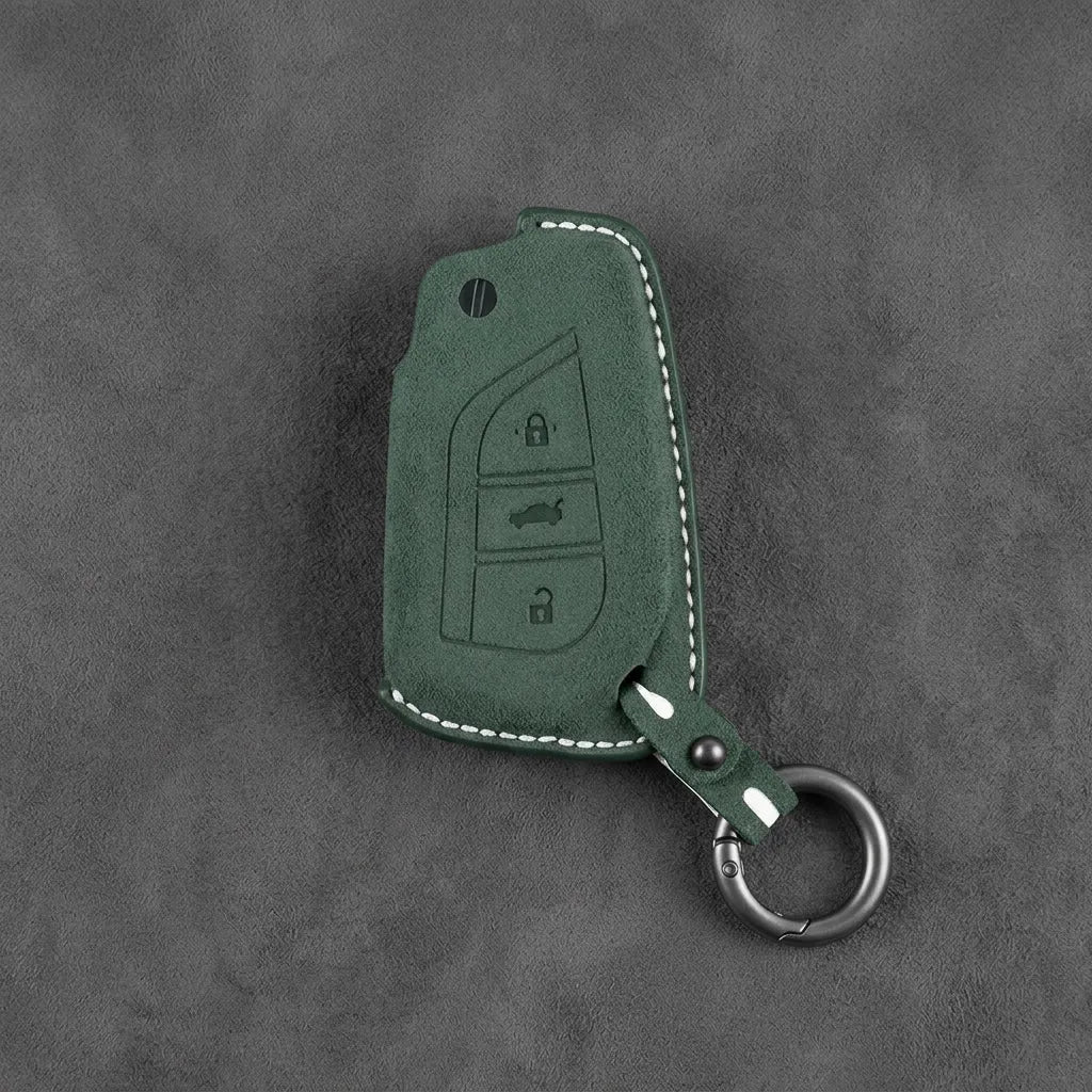 Toyota Hand - Stitched Alcantara Key Fob Cover – Geometric Flip Key 3 - Button - Dark green