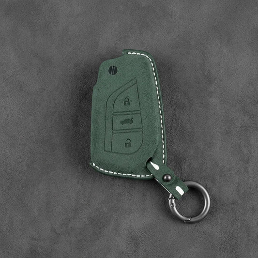 Toyota Hand - Stitched Alcantara Key Fob Cover – Geometric Flip Key 3 - Button - Dark green