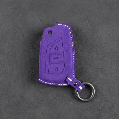 Toyota Hand - Stitched Alcantara Key Fob Cover – Geometric Flip Key 3 - Button - Dark purple