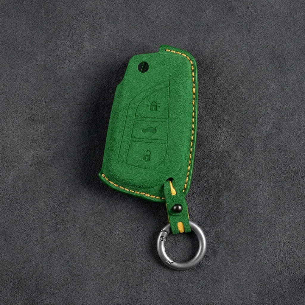 Toyota Hand - Stitched Alcantara Key Fob Cover – Geometric Flip Key 3 - Button - Grass green