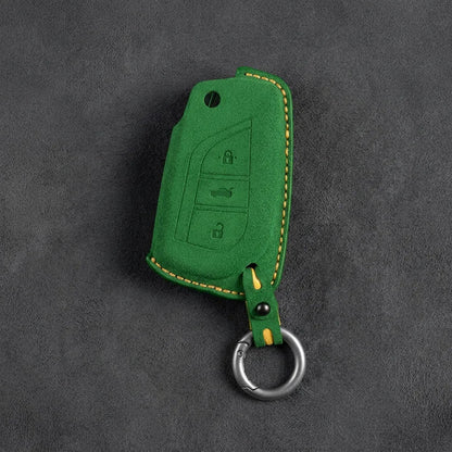 Toyota Hand - Stitched Alcantara Key Fob Cover – Geometric Flip Key 3 - Button - Grass green