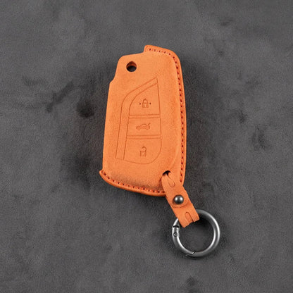 Toyota Hand - Stitched Alcantara Key Fob Cover – Geometric Flip Key 3 - Button - Orange