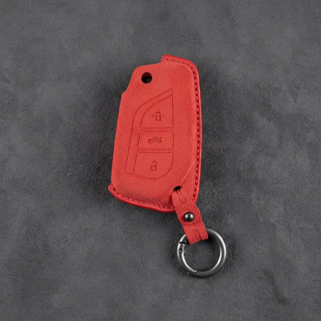 Toyota Hand - Stitched Alcantara Key Fob Cover – Geometric Flip Key 3 - Button - Red