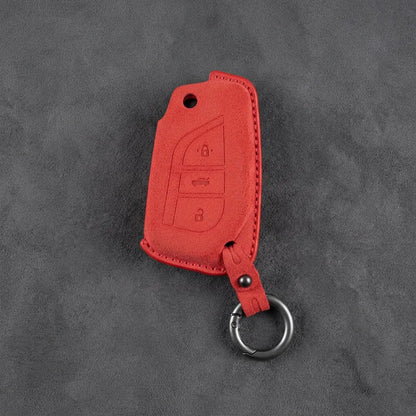 Toyota Hand - Stitched Alcantara Key Fob Cover – Geometric Flip Key 3 - Button - Red