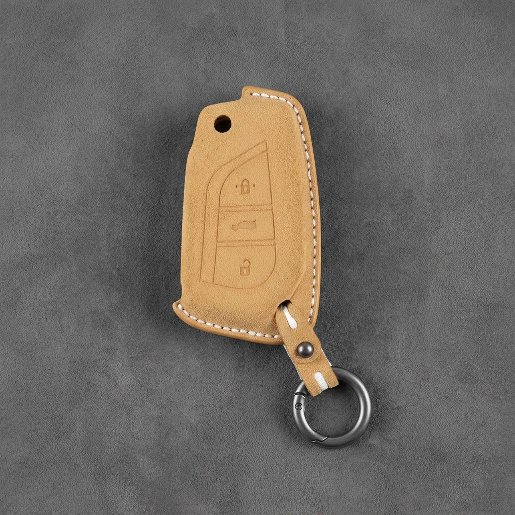 Toyota Hand - Stitched Alcantara Key Fob Cover – Geometric Flip Key 3 - Button - Soft brown