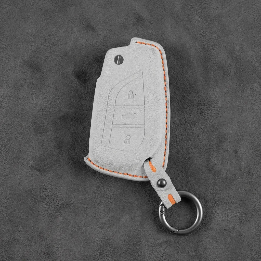 Toyota Hand - Stitched Alcantara Key Fob Cover – Geometric Flip Key 3 - Button - White