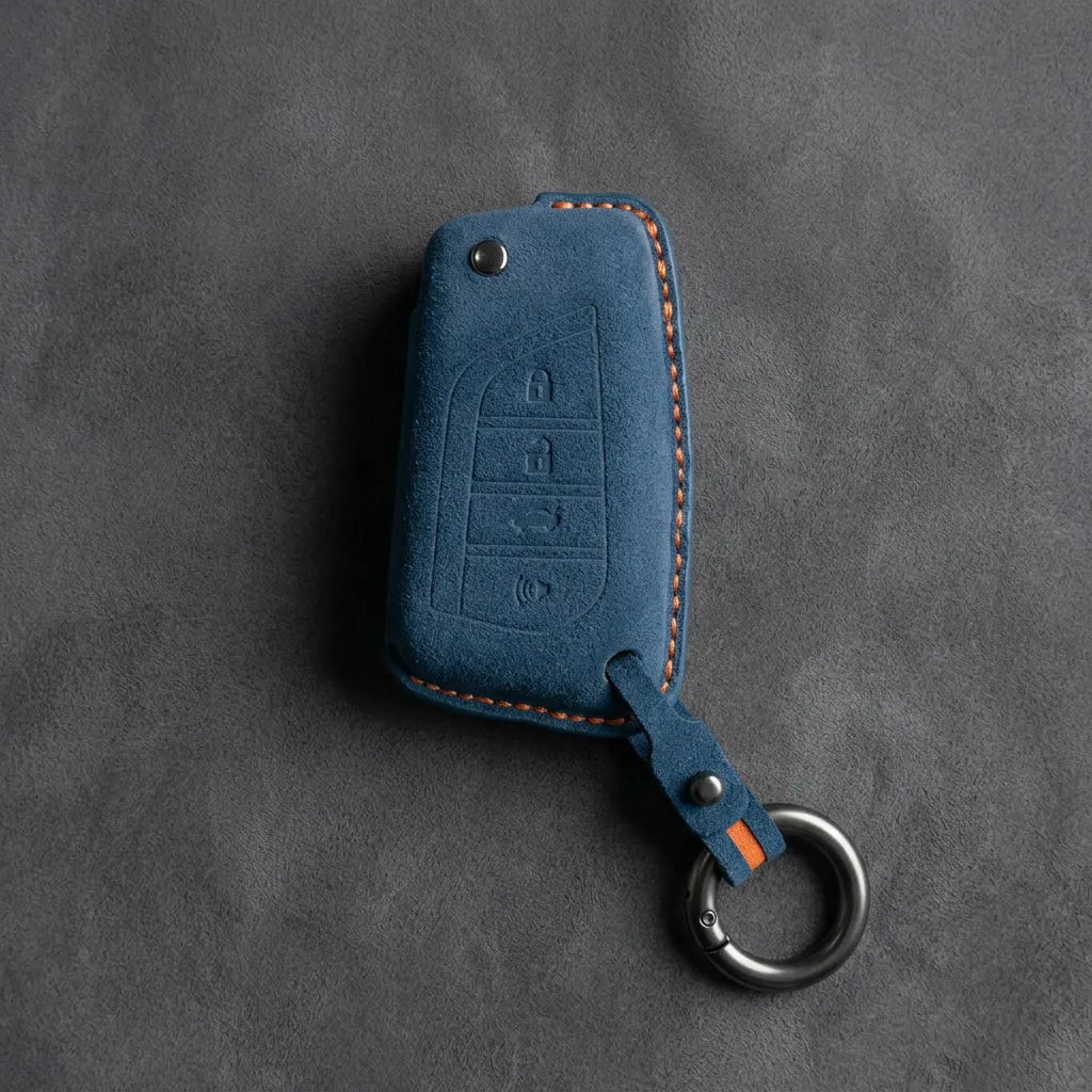 Toyota Hand - Stitched Alcantara Key Fob Cover – Geometric Flip Key 4 - Button - Cobalt blue