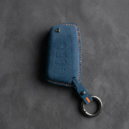 Toyota Hand - Stitched Alcantara Key Fob Cover – Geometric Flip Key 4 - Button - Cobalt blue