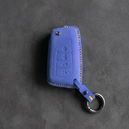 Toyota Hand - Stitched Alcantara Key Fob Cover – Geometric Flip Key 4 - Button - Cornflower blue