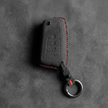 Toyota Hand - Stitched Alcantara Key Fob Cover – Geometric Flip Key 4 - Button - Dark charcoal