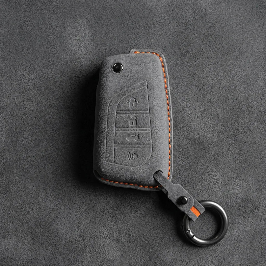 Toyota Hand - Stitched Alcantara Key Fob Cover – Geometric Flip Key 4 - Button - Dark gray