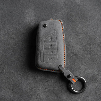 Toyota Hand - Stitched Alcantara Key Fob Cover – Geometric Flip Key 4 - Button - Dark gray